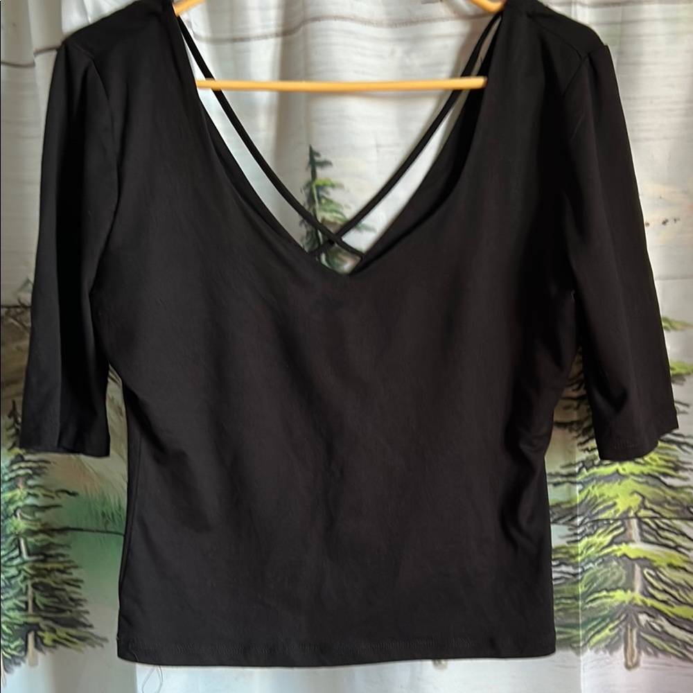 Almost Famous Sexy V Neck Black Top
